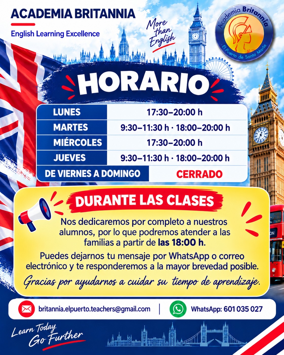Horarios de Atención al cliente para el curso 2026-2027